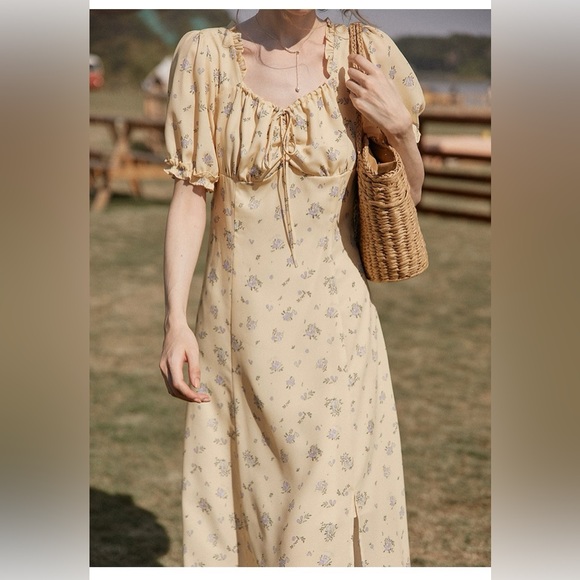 NWT SimpleRetro Yellow Floral Midi Dress - Picture 5 of 5